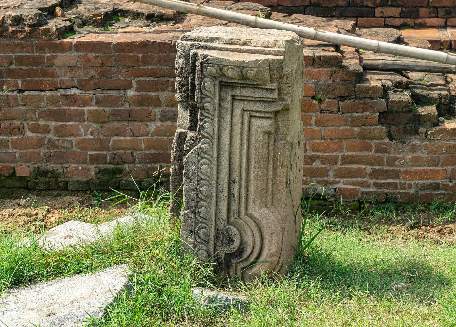 Carved stone among the ruins of Nalanda