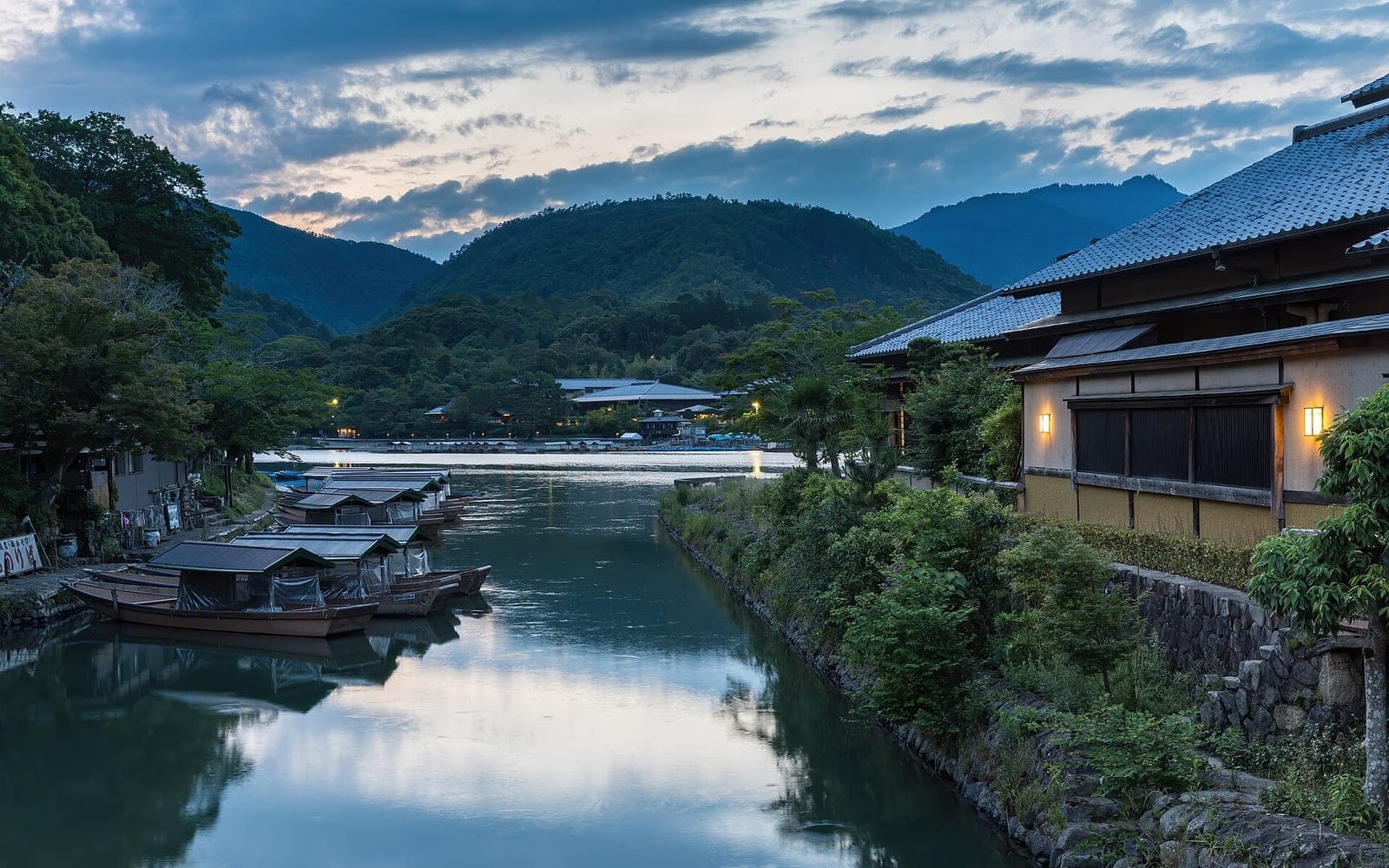 The Katsura River in Arashiyama at dusk