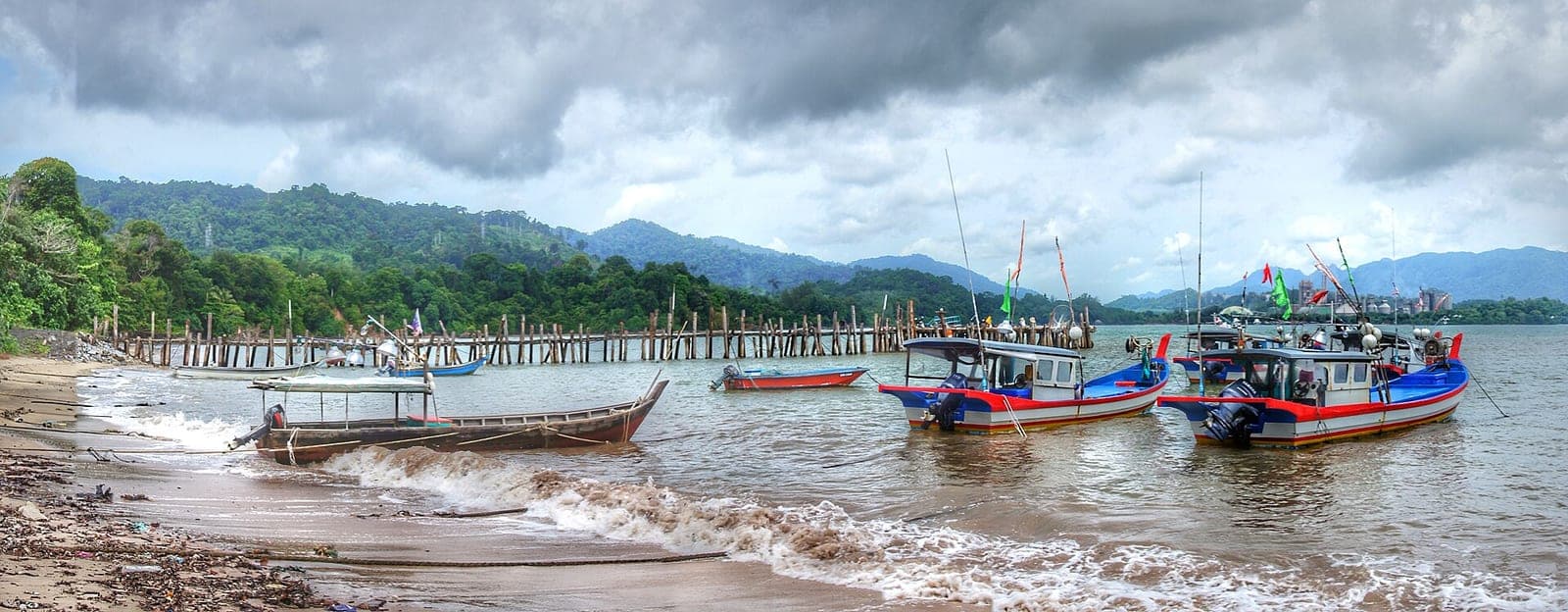 Fishing boats at Black Sand Beach, Langkawi