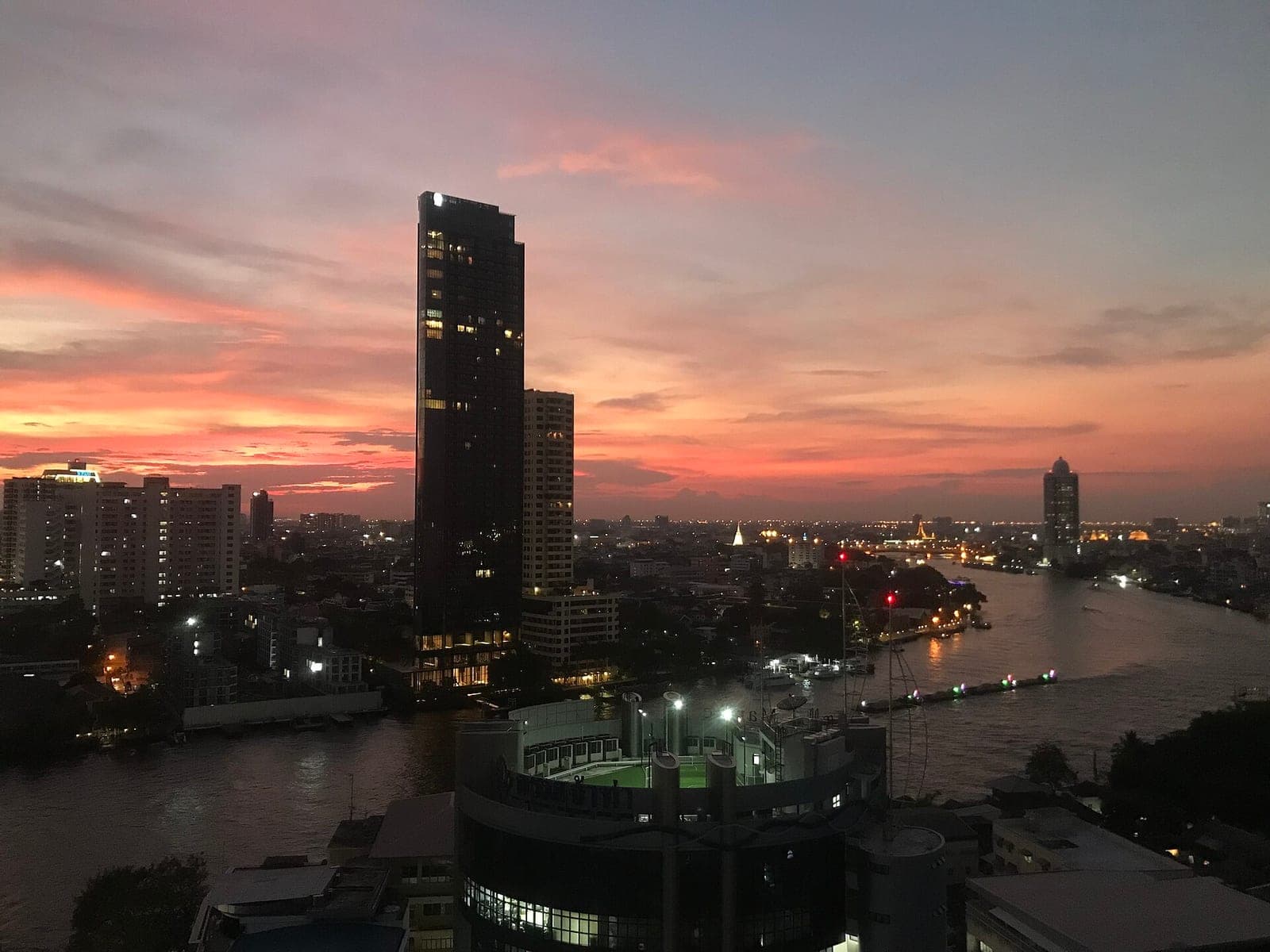Sunset over the Chao Phraya River in Bangkok