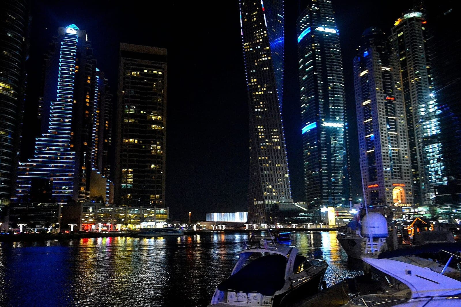 Dubai Marina illuminated at night