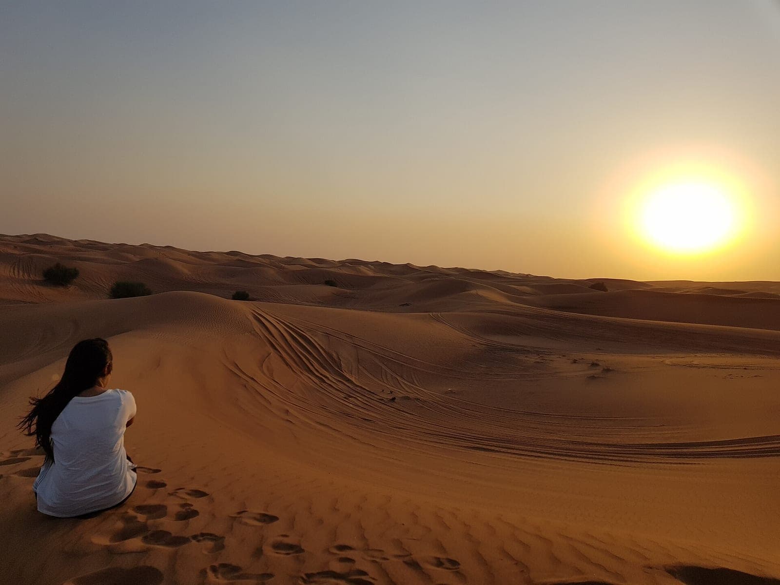 Sunset over the dunes near Dubai