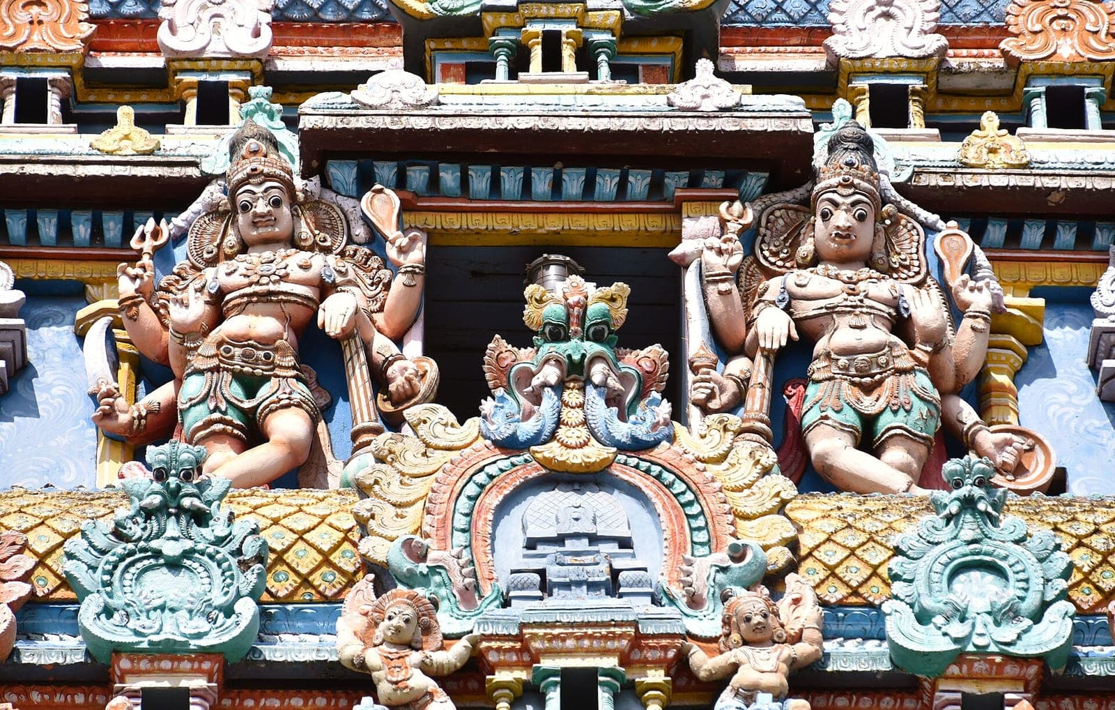 Sculptural detail at Meenakshi Temple in Madurai