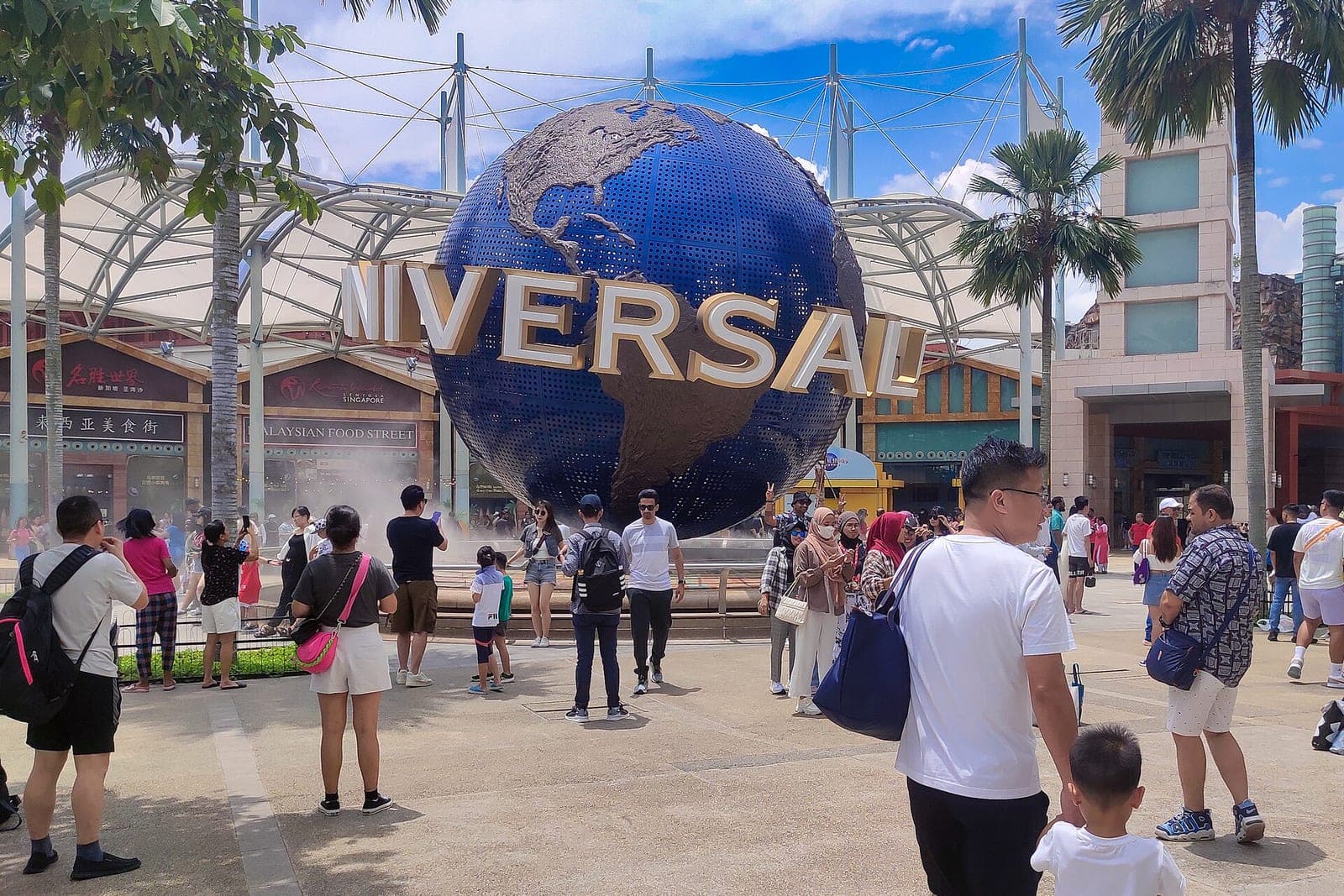 The entrance globe at Universal Studios Singapore