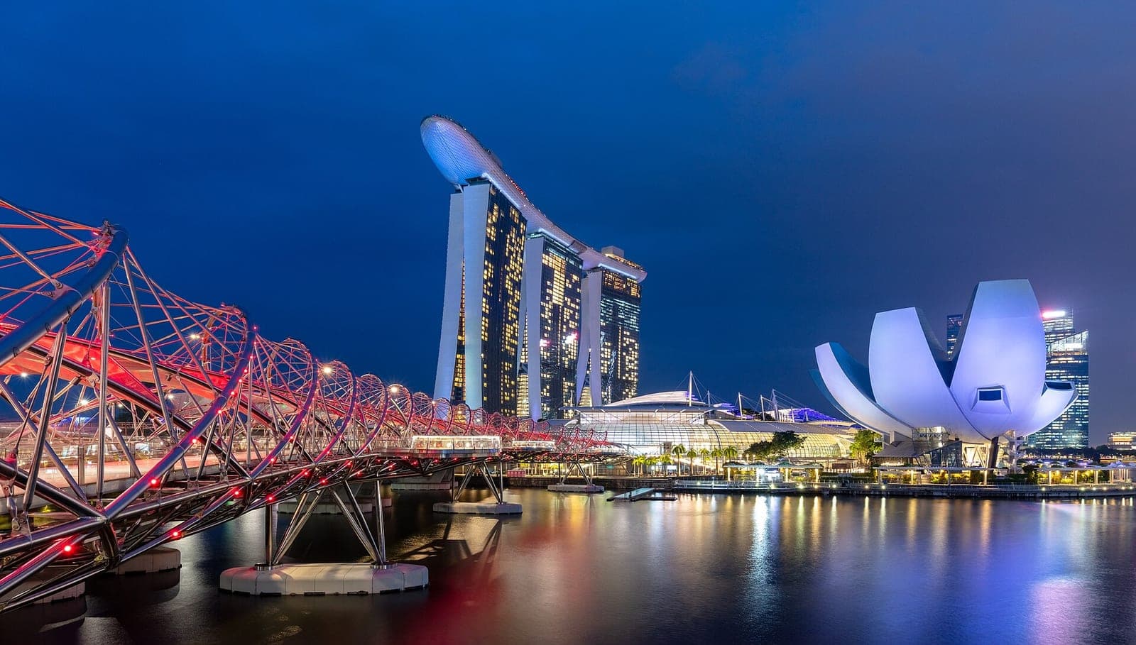 Marina Bay Sands and the Helix Bridge at night