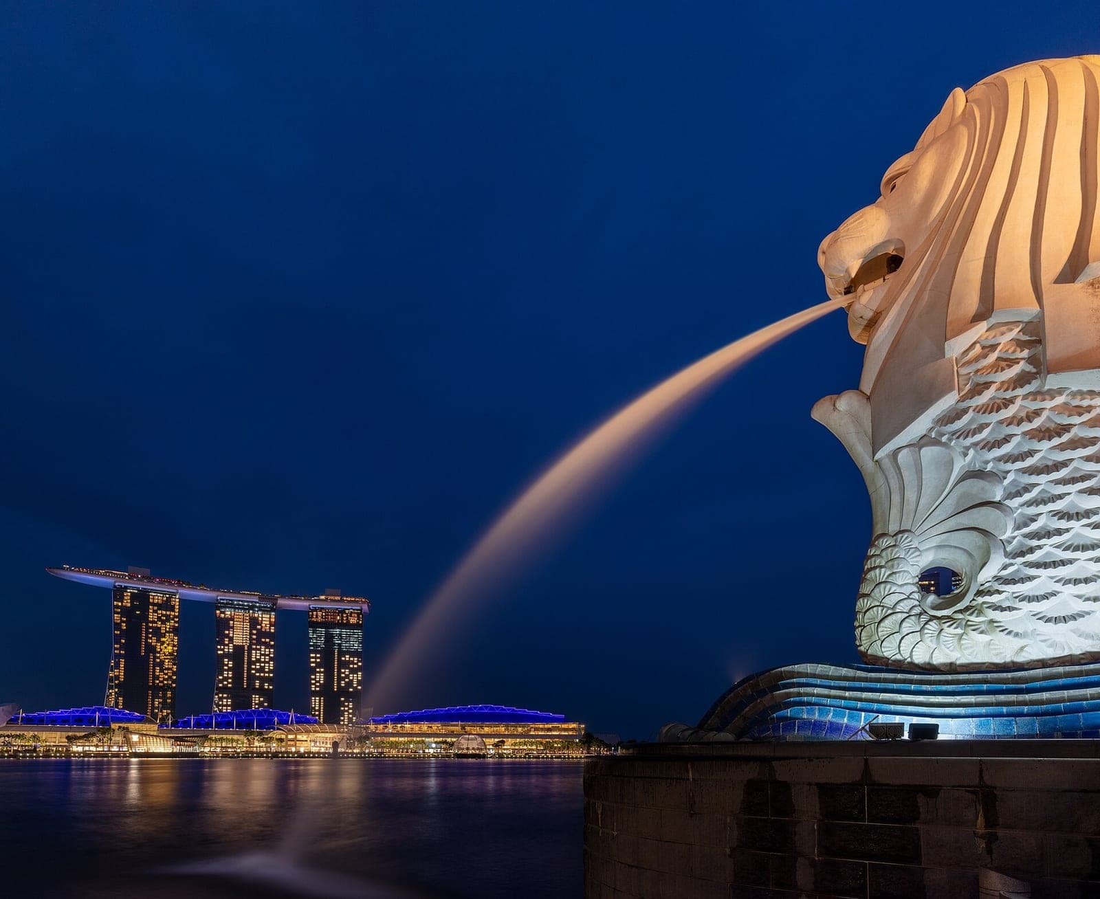 The Merlion and Marina Bay at night